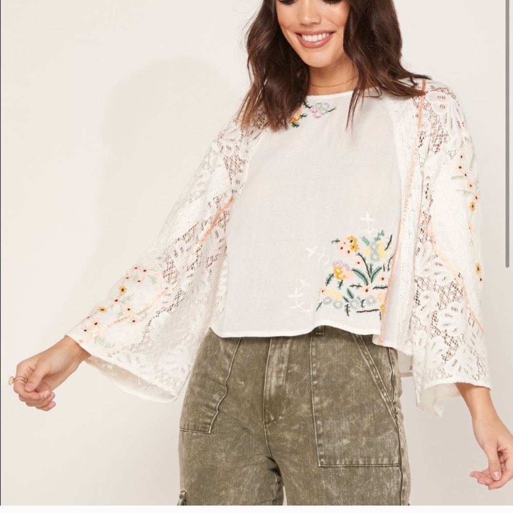 Free People Paris Picnic Patchwork Lace Top